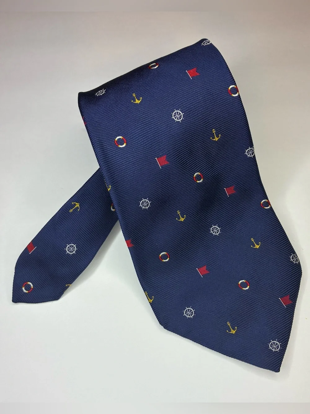 VTG - Brooks Brothers Makers Navy Blue Silk Nautical Anchor Lifesaver Flag Tie